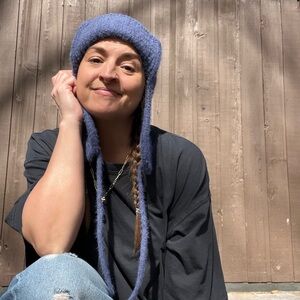 Free People Fuzzy Trapper Hat Blue Knit Ear Flap Beanie